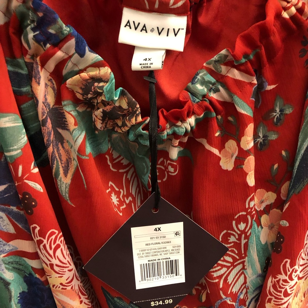 Ava & Viv Red/Orange Floral Dress(New)